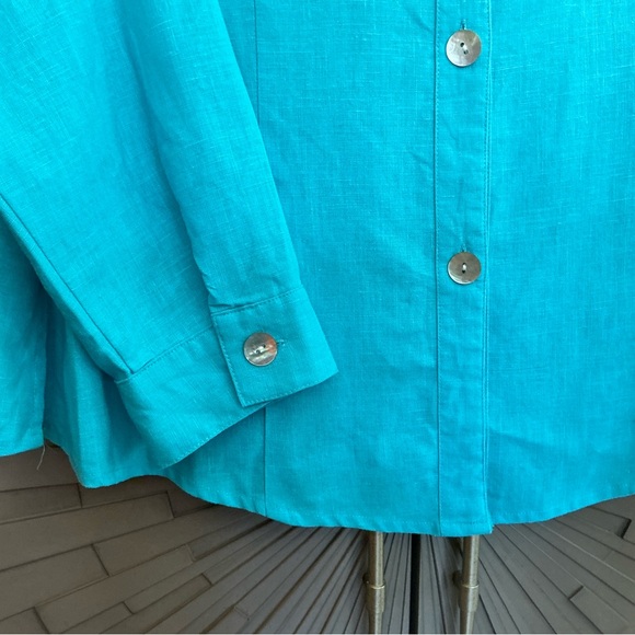 David Dart Turquoise Blue Linen Button-Down Shirt Large - Picture 5 of 8
